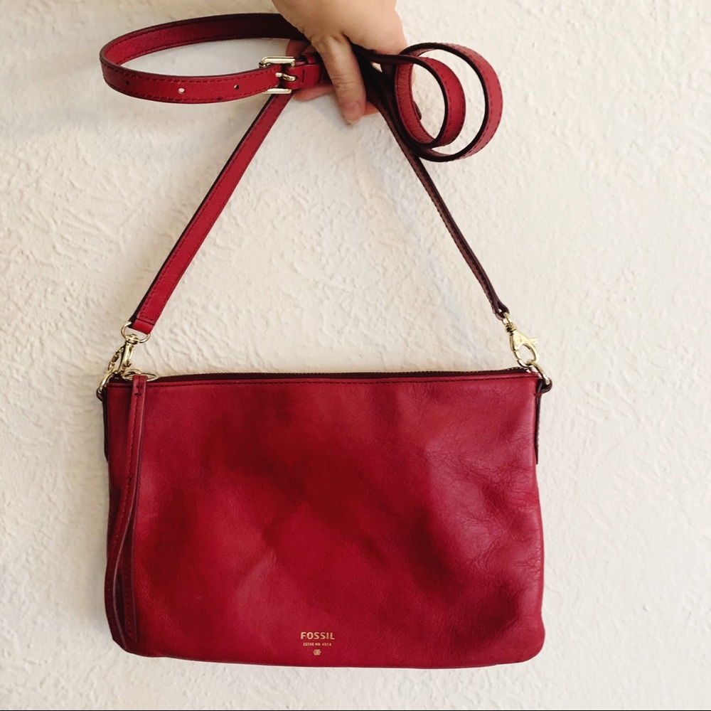 Fossil Pink Leather Crossbody Bag